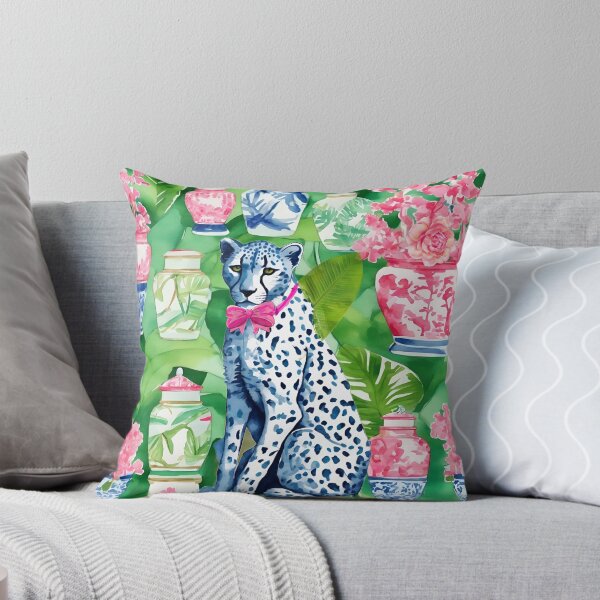 Item preview, Cheetah, banana leaves and chinoiserie jars designed and sold by SophieClimaArt.