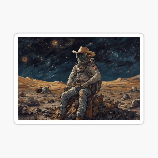 Space Cowboy on a Starry Lunar Wasteland Sticker