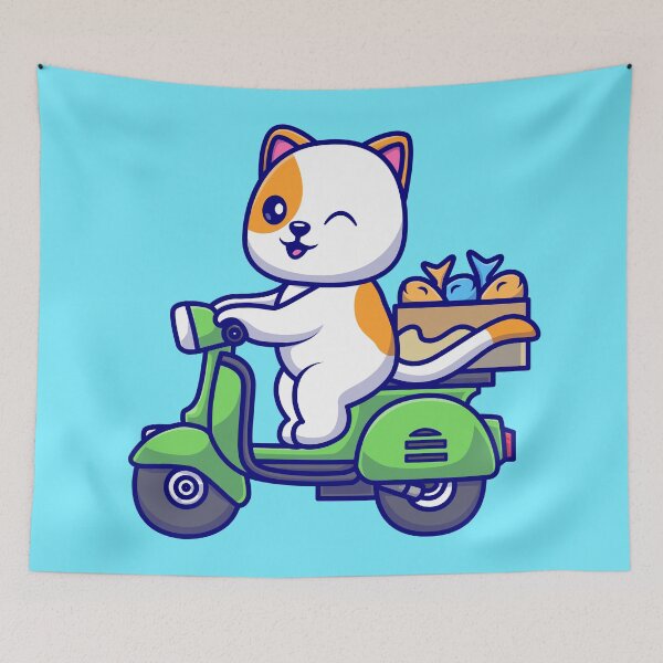 Item preview, Whisker Wheels: Cartoon Cat on Scooter designed and sold by hjian8219.