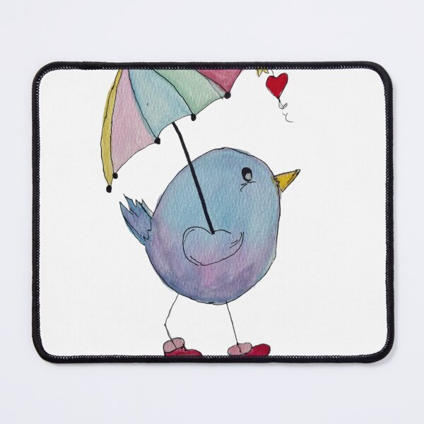 Item preview, Whimsical blue bird with umbrella watercolors art painting designed and sold by Bonniesr.