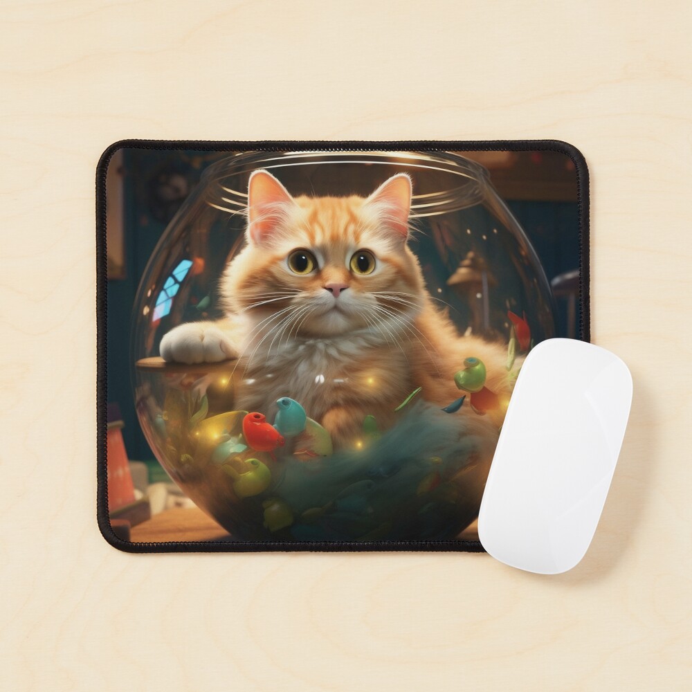 Cat in Fishbowl Poster, Animal Posters