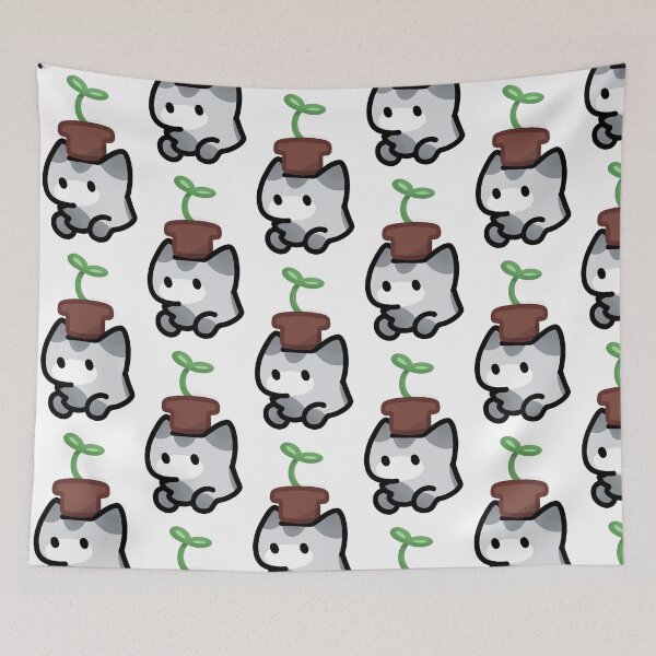 Item preview, Gato gris con maceta en la cabeza designed and sold by CoffeeCatsCafe.