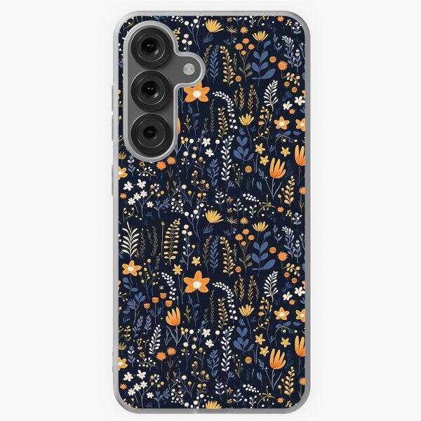 Vista previa del artículo con la obra «Delicado estampado floral azul y naranja», diseñado y vendido por Fox Digital Boutique.