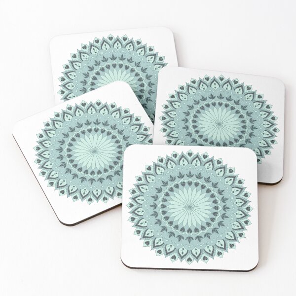 Item preview, Floral mandala with heart in turquoise blue designed and sold by MANUDOODLE.