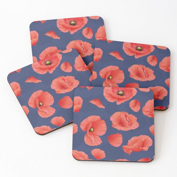 Item preview, Red poppy flowers on navy background designed and sold by MojaDoodles.