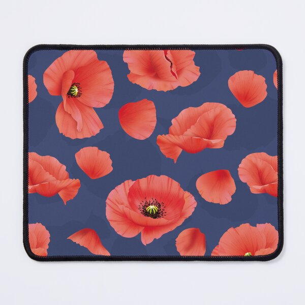 Item preview, Red poppy flowers on navy background designed and sold by MojaDoodles.