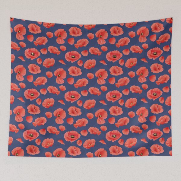 Item preview, Red poppy flowers on navy background designed and sold by MojaDoodles.