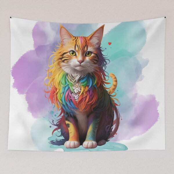 Item preview, colorful fluffy cat designed and sold by amaria56.