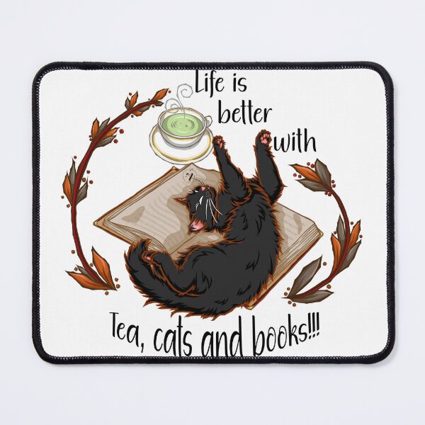 Item preview, Life is better with tea, cats and books - Black cat designed and sold by Artimas.