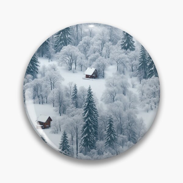 Item preview, Winter forest scene, snow covered trees cozy cabin designed and sold by CoolPixels.