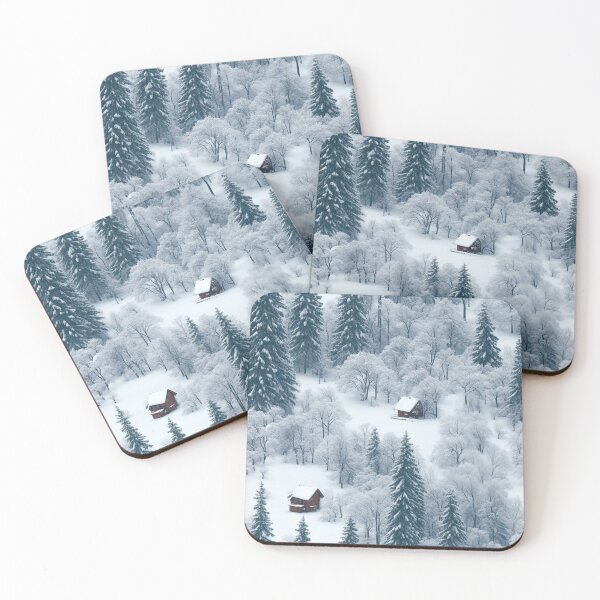 Item preview, Winter forest scene, snow covered trees cozy cabin designed and sold by CoolPixels.