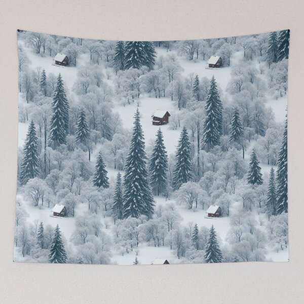 Item preview, Winter forest scene, snow covered trees cozy cabin designed and sold by CoolPixels.