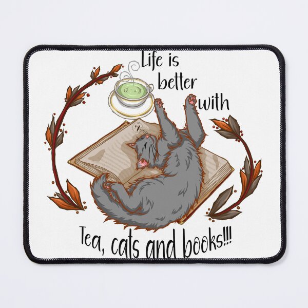 Item preview, Life is better with tea, cats and books - Gray cat designed and sold by Artimas.