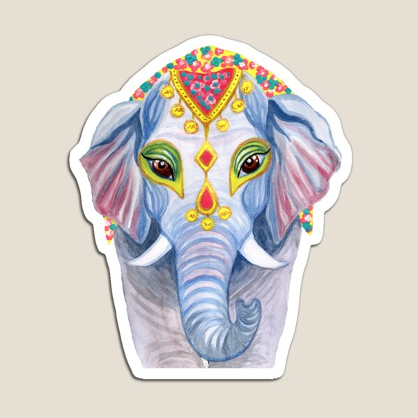 Indian Holi Elephant Watercolor and Acrylic Painting Magnet