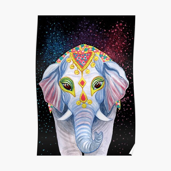 Indian Holi Elephant Aquarell Und Acrylmalerei Poster Von Almonda Redbubble