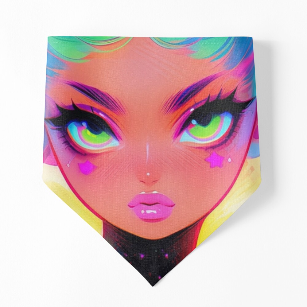 Beautiful Bright Neon Curly Hair Starry Anime Girl | Sticker