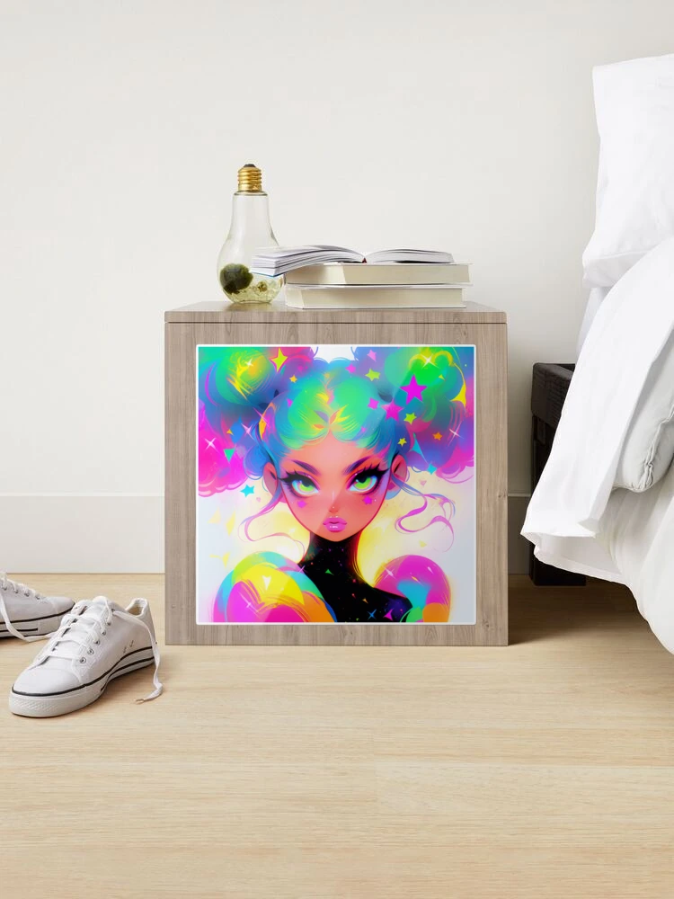 Beautiful Bright Neon Curly Hair Starry Anime Girl | Sticker