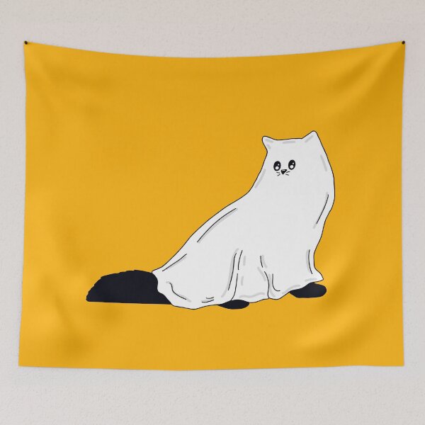 Item preview, Fluffy Ghost Cat With Pumpkin Orange  designed and sold by missmann.
