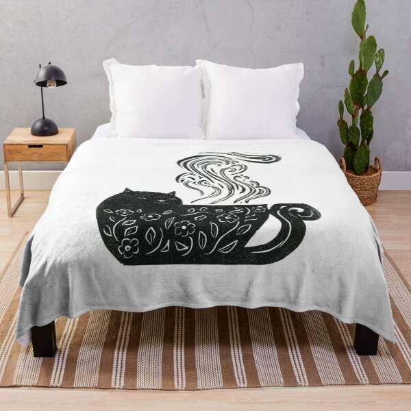 Item preview, Teacup cat Linocut Illustration designed and sold by chinajones.