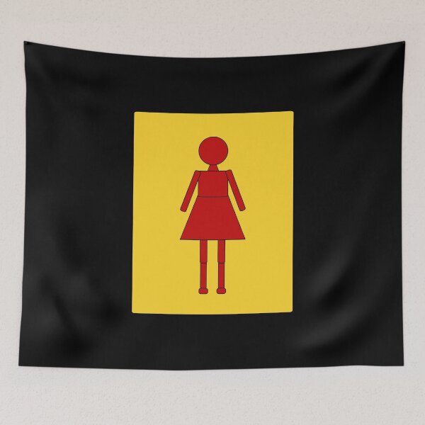 Item preview, Robo Girl, Stencil Image, Deep Red, Black Outline on Yellow Signage designed and sold by AASparksDesigns.