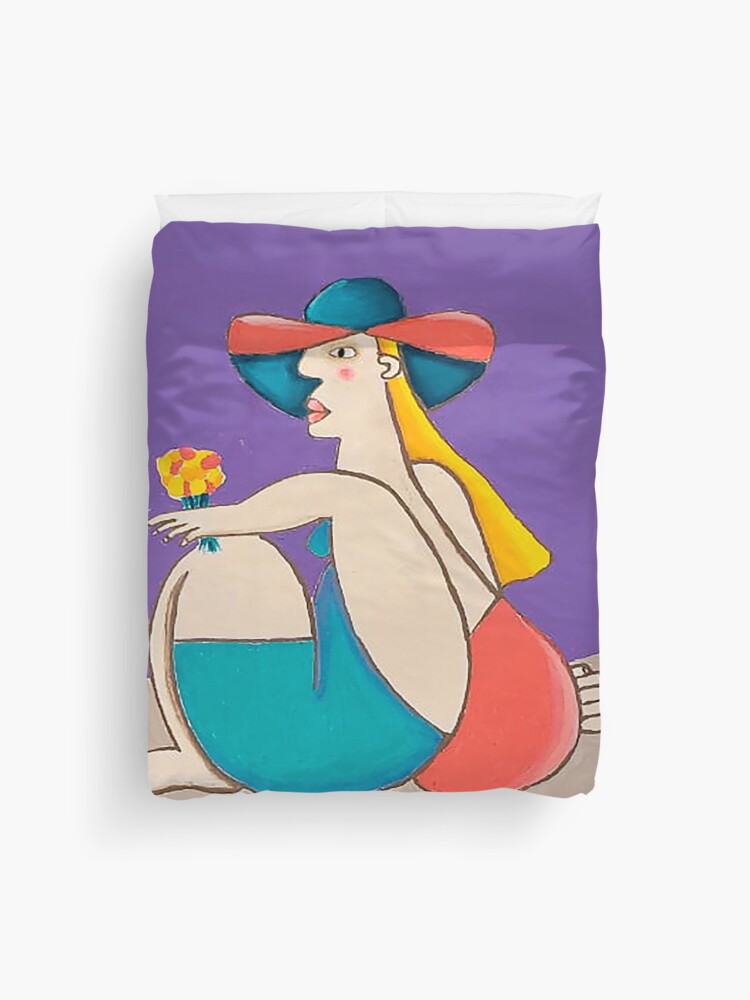 Thumbnail 1 of 2, Duvet Cover, Enjoying the beach illustration designed and sold by GraphicTempt.