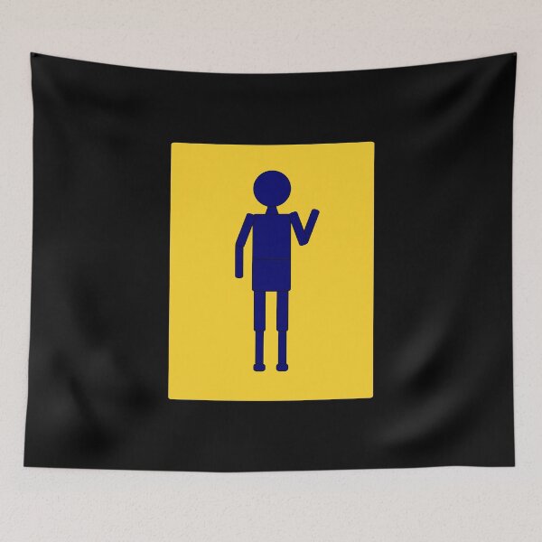 Item preview, Robo Boy, Stencil Image, Waving, Navy Blue, Black Outline on Yellow Signage designed and sold by AASparksDesigns.