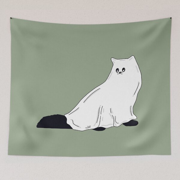 Item preview, Fluffy Ghost Cat With Fall Green  designed and sold by missmann.