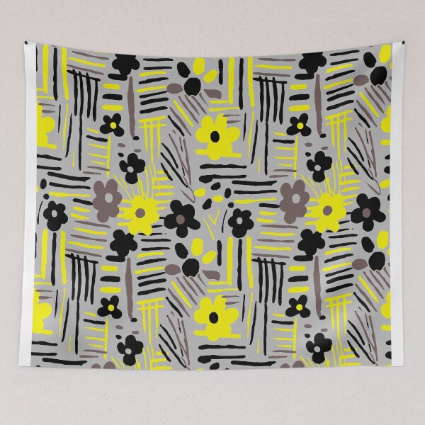 Item preview, Minimal soft style floral and stripes yellow black gray designed and sold by Alessandro Remo Mazzoni Remotextiles.