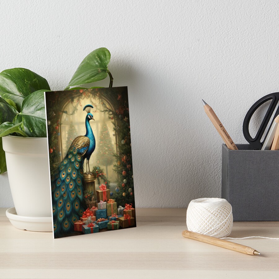 Ornate Peacock with Christmas Trees and Decorations Poster for Sale by  OddCorro