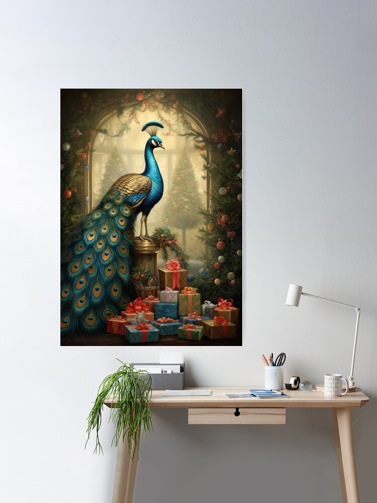 Ornate Peacock with Christmas Trees and Decorations Poster for Sale by  OddCorro