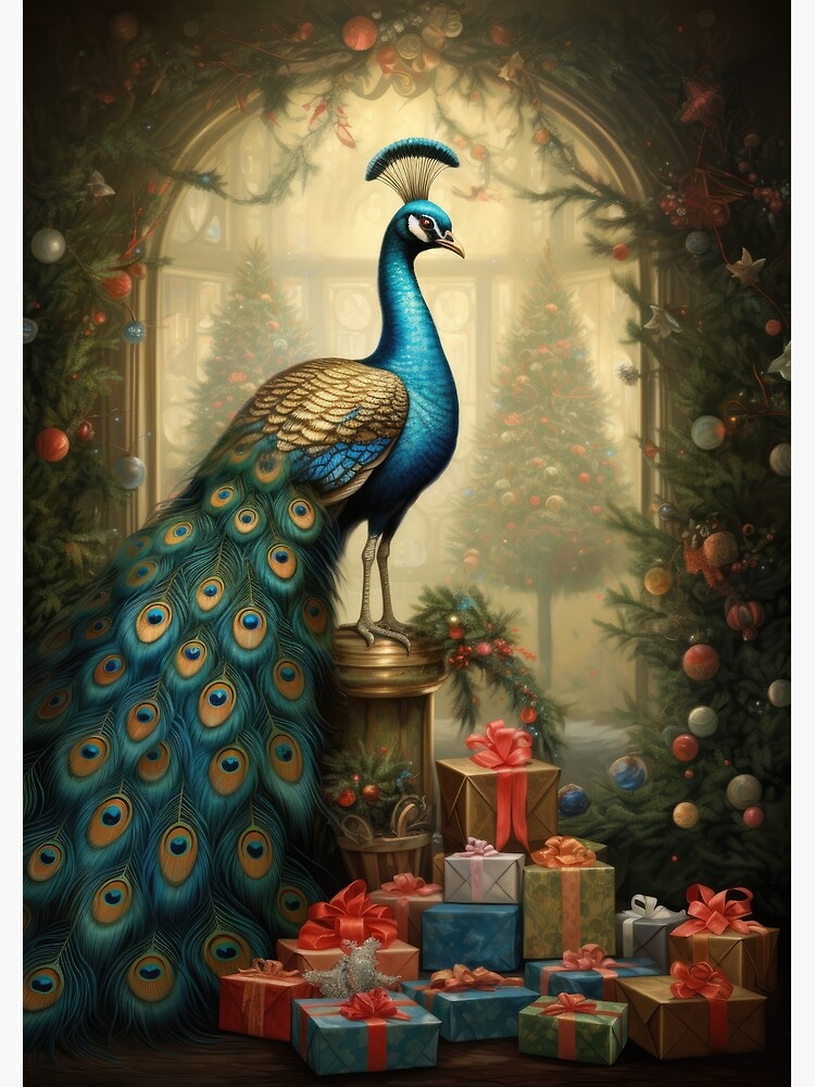 Ornate Peacock with Christmas Trees and Decorations Poster for Sale by  OddCorro