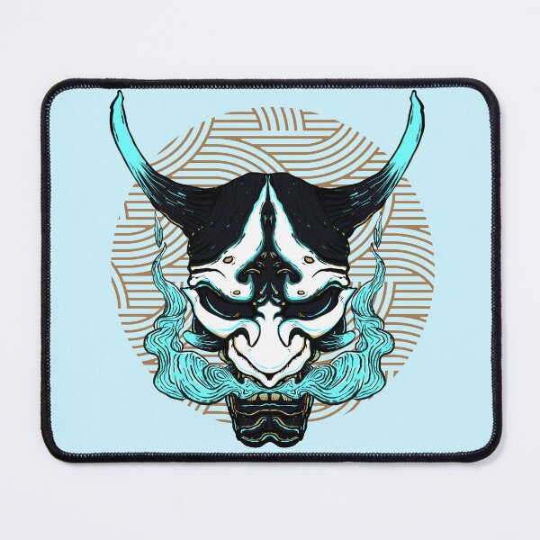 Aperçu de l'œuvre Masque Oni Hannya japonais bleu créée et vendue par StarBunnyDesign.