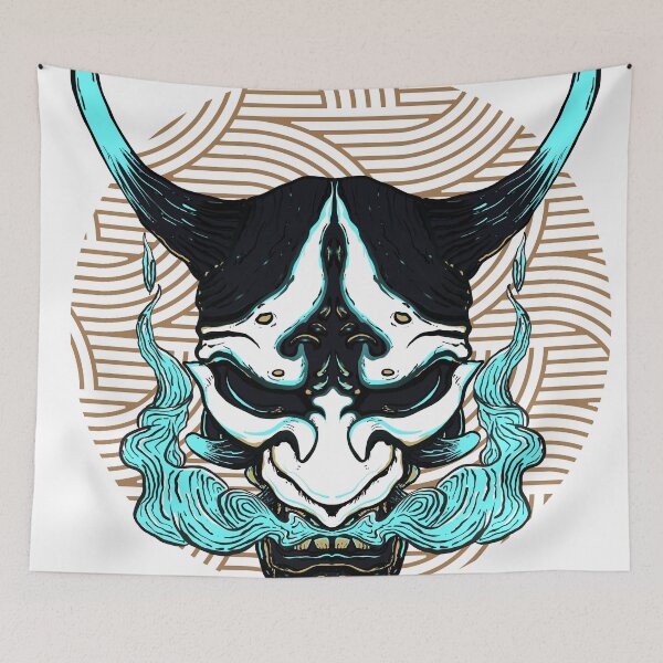 Item preview, Blue Japanese Oni Hannya Mask  designed and sold by StarBunnyDesign.