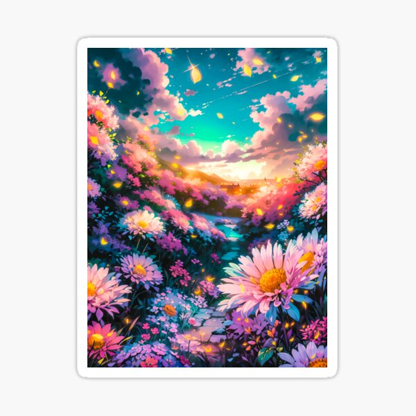 Anime Digital Art Flowers Sakura Trees Sunset Sticker