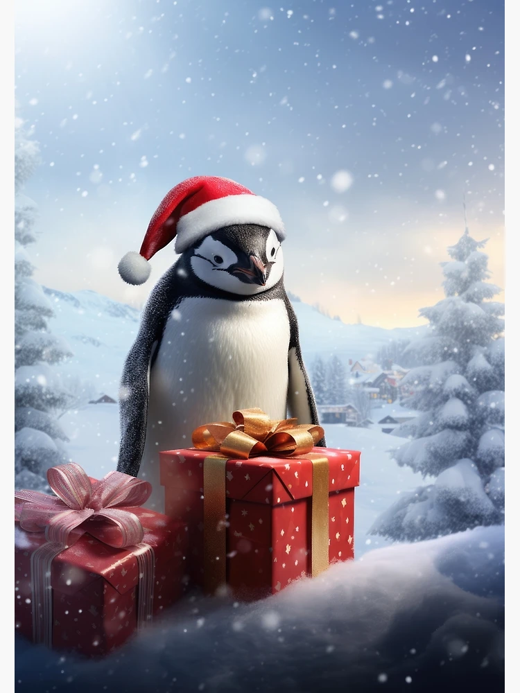 Poster for Sale mit Pinguin mit Weihnachtsmütze und
