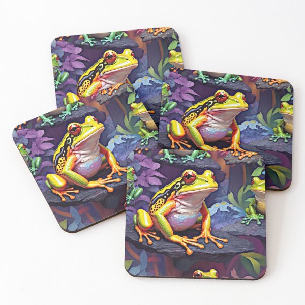 Item preview, The artwork illustration of a colorful frog leaping amidst vibrant flora and fauna serves as a captivating homage to nature's rich tapestry. designed and sold by Best-Art-32.