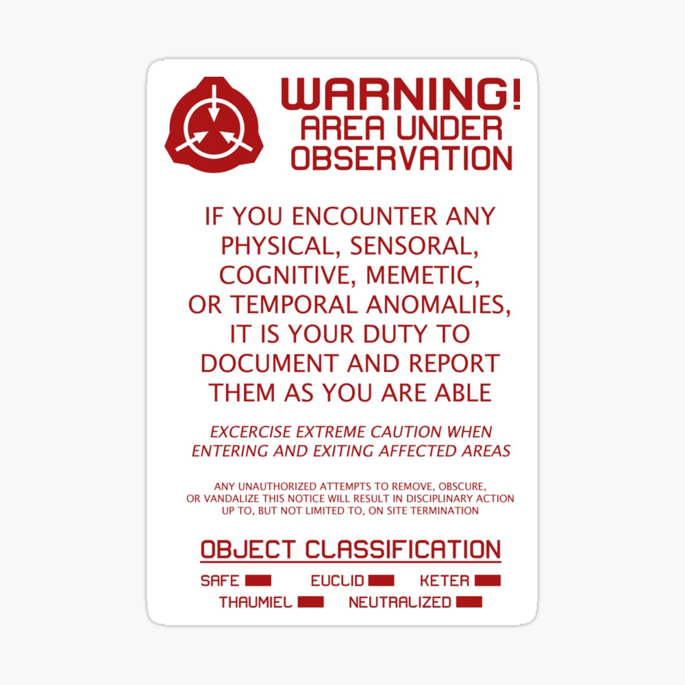 RED Warning Sign SCP Foundation Poster POD Anomalous 