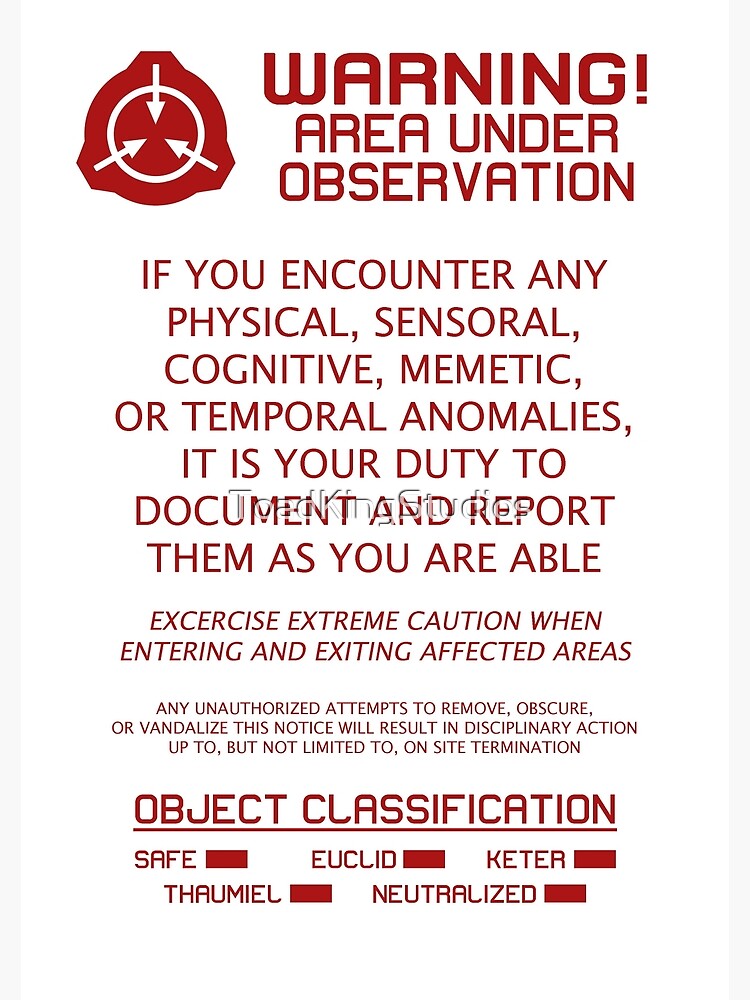 SCP Foundation Red Warning Sign - White Background Poster for