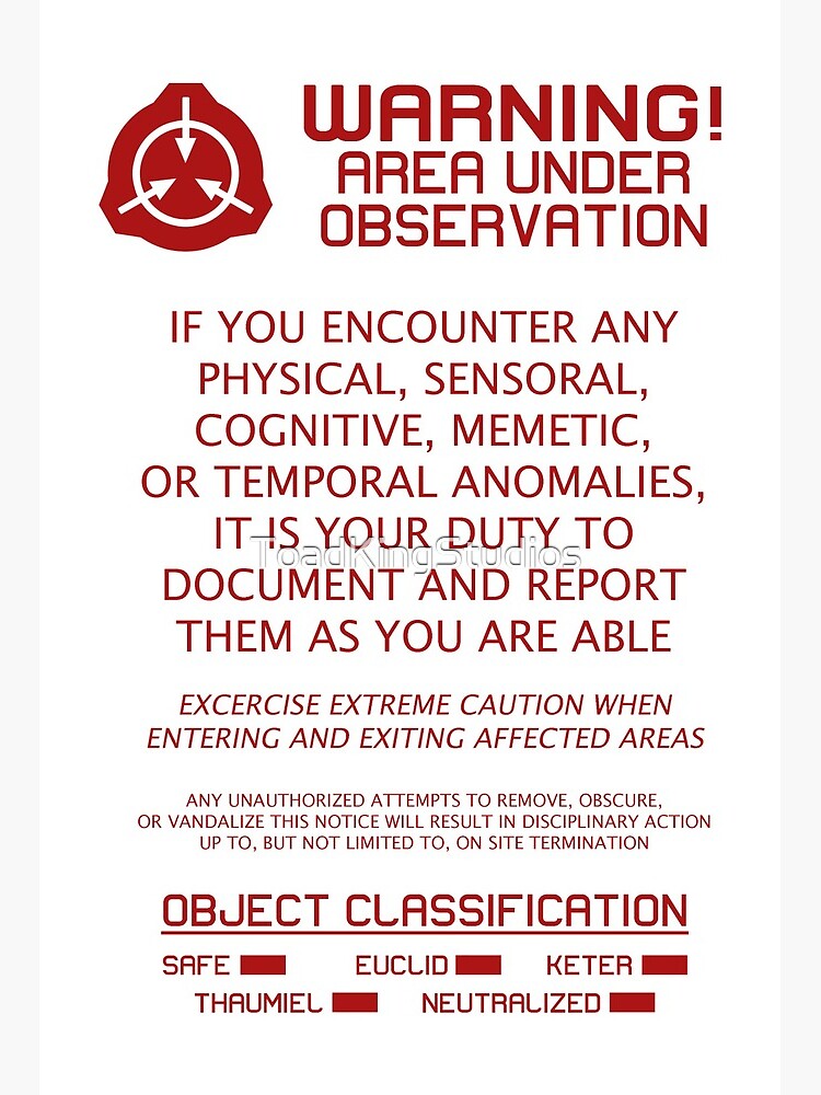 SCP Foundation Red Warning Sign - White Background Poster for