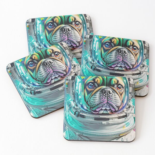 Item preview, The artwork illustrates a vividly painted French Bulldog in a space suit. designed and sold by Best-Art-32.