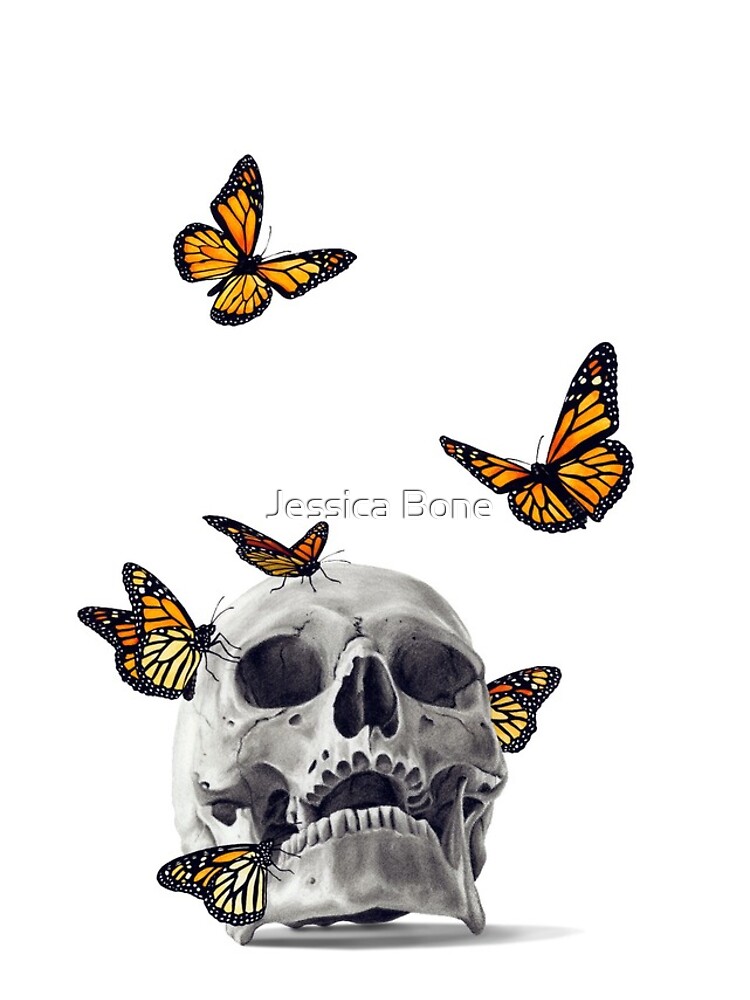Skull with Monarch Butterflies by bonedesigns