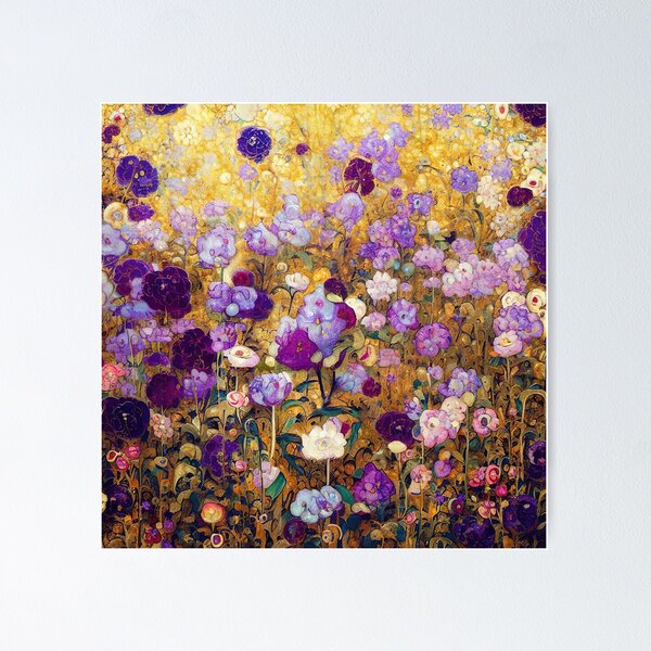 Aperçu de l'œuvre Jardin de fleurs violet et or Gustav Klimt créée et vendue par maniacfitness.