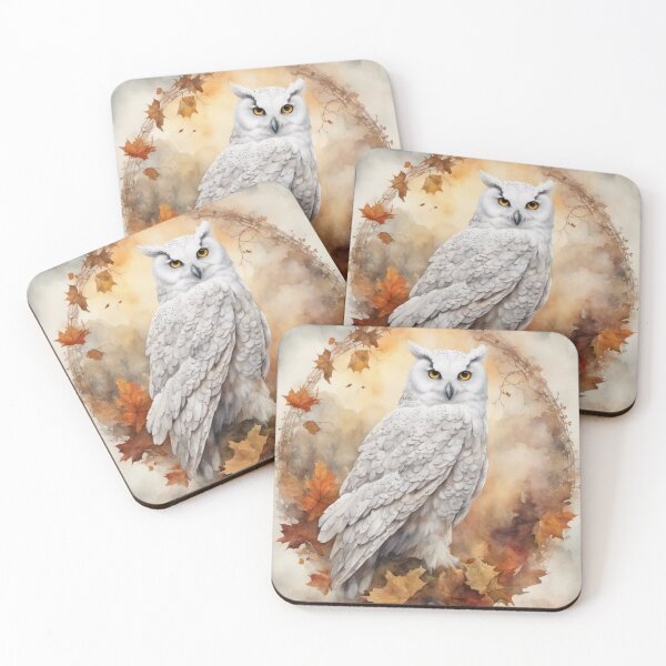 Item preview, White Owl Encircled by Autumn Leaves designed and sold by WinterTempest.