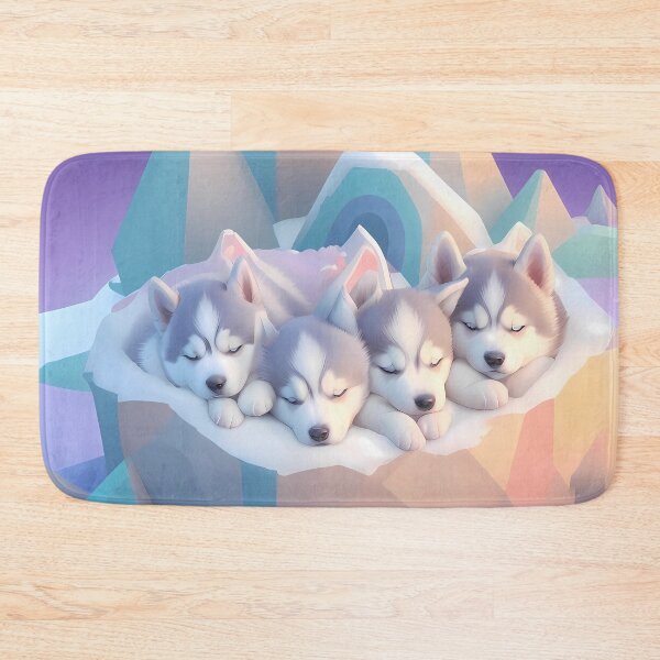 Item preview, comical scene of Siberian Husky puppies piled on top designed and sold by purrfect pattern.