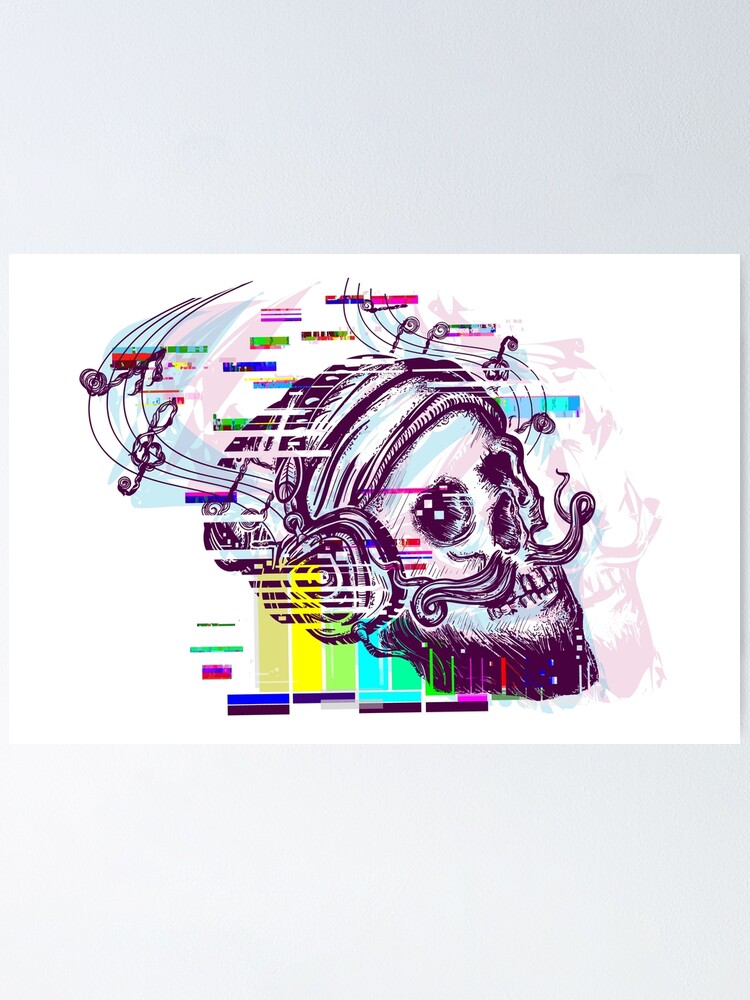 Premium Vector  Human skull on glitching display.