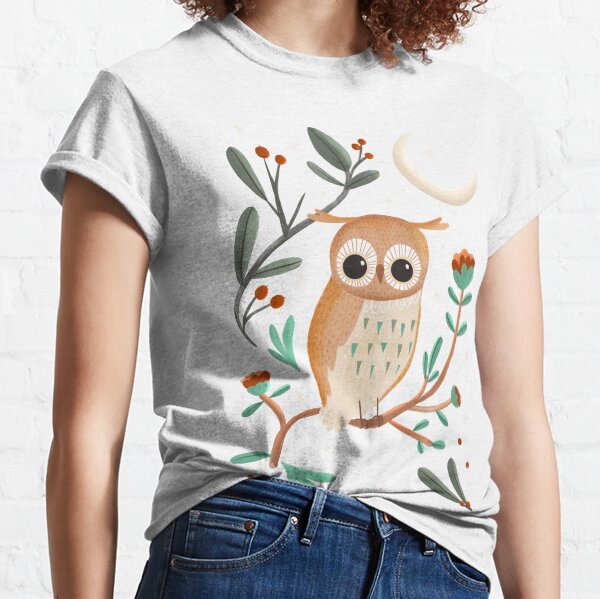 Cute owl with crescent moon Classic T-Shirt