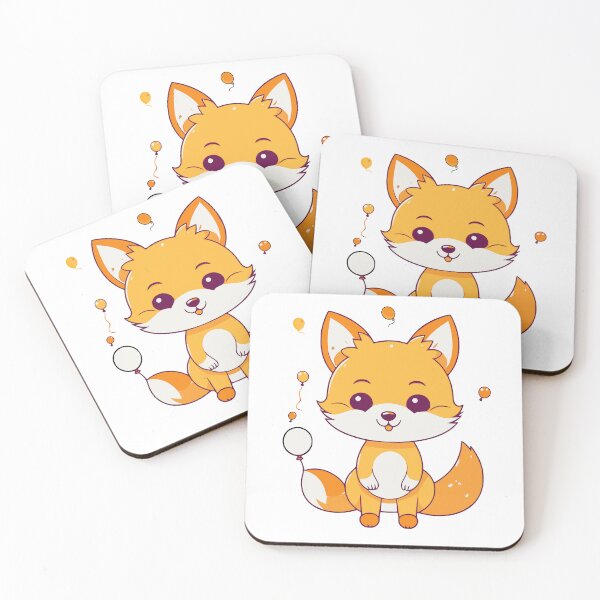 Aperçu de l'œuvre Mignon petit renard avec des ballons, style Kawaii créée et vendue par All Year Round.