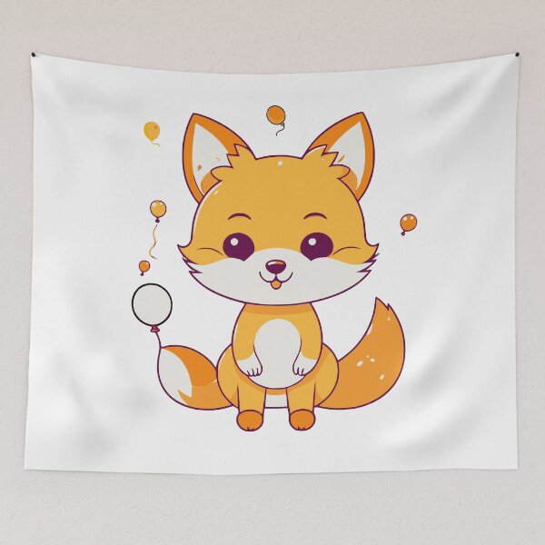Aperçu de l'œuvre Mignon petit renard avec des ballons, style Kawaii créée et vendue par All Year Round.