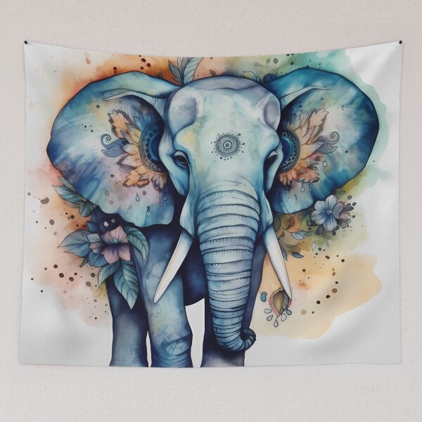 Item preview, Boho Watercolor Elephant with flowers designed and sold by VeronicArt85.