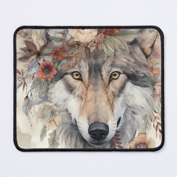 Item preview, Boho Watercolor Wolf Face with flowers designed and sold by VeronicArt85.